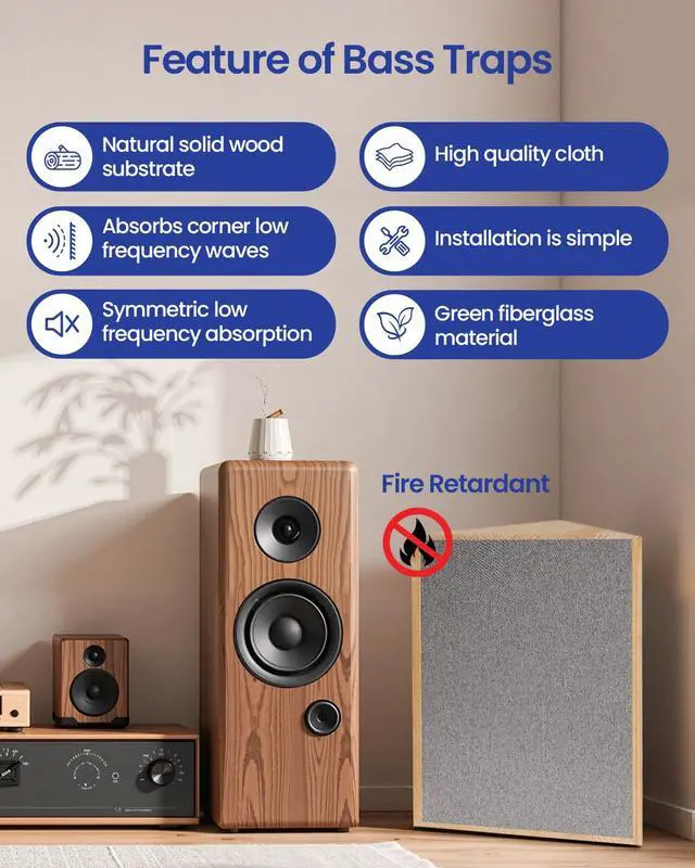 Alt view image 3 of 7 - 2 Pack Bass Traps,24" X 12" Wooden Bass Traps Corner,Large Sound Echo Absorbers,Low Frequency Trap Standing Wave Acoustic Treatment for Home Studio,Listening Room or Theater