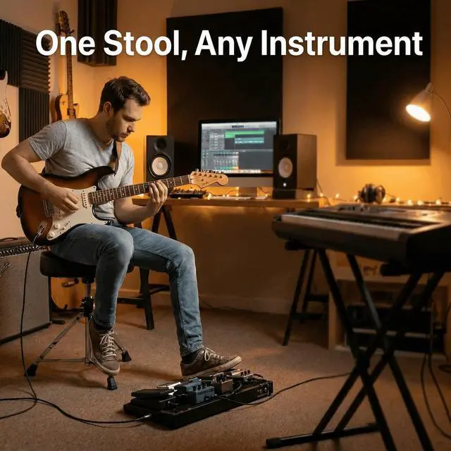 Alt view image 2 of 7 - Hydraulic Drum Throne, Saddle Drum Stool Height Adjustable | Professional Motorcycle-Style Padded Drum Chair for Adult Drummers, Percussionists, and Studio Use