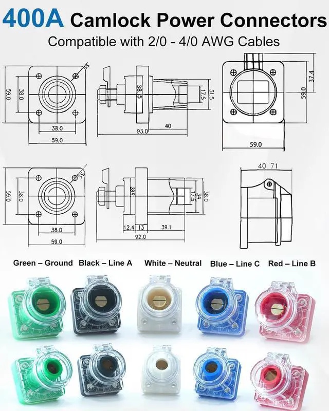 Alt view image 4 of 7 - CLS40 400A Camlock Connector Set,400A Camlock Power Socket 5 Male 5 Female | CLS40FRSB Camlock 400A- for Power Distribution, high-Performance Power Solutions to Meet Various Needs