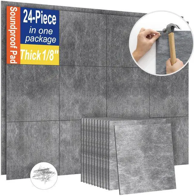 Main image of Soundproofing PRO 24 Pack 1/8 inch Thick Mass Loaded Vinyl Soundproofing PadsFeel Like Added Wall Easy to Install(Equip Nails), High Surface Density(1.25lbs/sqft) MLV Insulation Sound Proof Pads