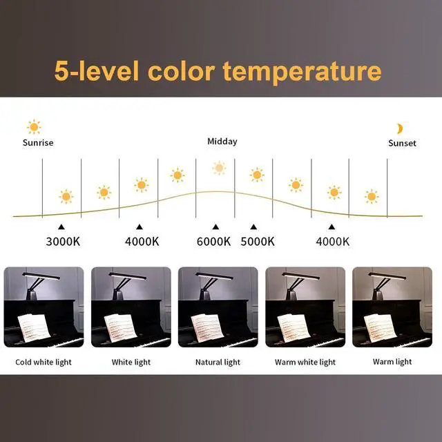 Alt view image 5 of 6 - Professional LED Piano Light for Upright Piano-Piano Lamps with Ambient Light,Favorite Mode,Eye-Care, 5 Levels Color Temperatures,5 Levels Dimming, Steady Base, Black(Money Saving Version)