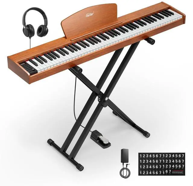 Main image of EP-80 Piano Keyboard 88 Keys, Full Size Electric Keyboard Piano with Velocity-Sensitive Key, Portable Beginner Digital Piano Bundle Piano Stand, Sustain Pedal, Music Stand and Headphones, Brown