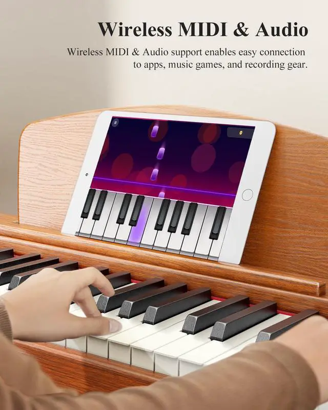 Alt view image 5 of 6 - EP-80 Piano Keyboard 88 Keys, Full Size Electric Keyboard Piano with Velocity-Sensitive Key, Portable Beginner Digital Piano Bundle Piano Stand, Sustain Pedal, Music Stand and Headphones, Brown