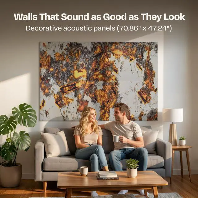 Alt view image 2 of 7 - XL Acoustic Wall Panels 6-Pack Decorative Acoustic Panels High Density Sound Absorbing Wall Art 70.86X47.24 Inches with Self-adhesive for Studio Home and Office - Inferno Quiet