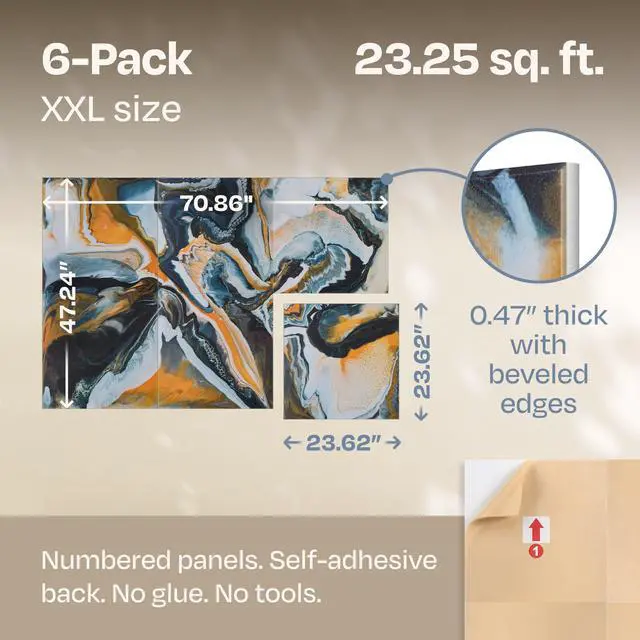 Alt view image 3 of 7 - XL Acoustic Wall Panels 6-Pack Decorative Acoustic Panels High Density Sound Absorbing Wall Art 70.86X47.24 Inches with Self-adhesive for Studio Home and Office - Echo Dunes