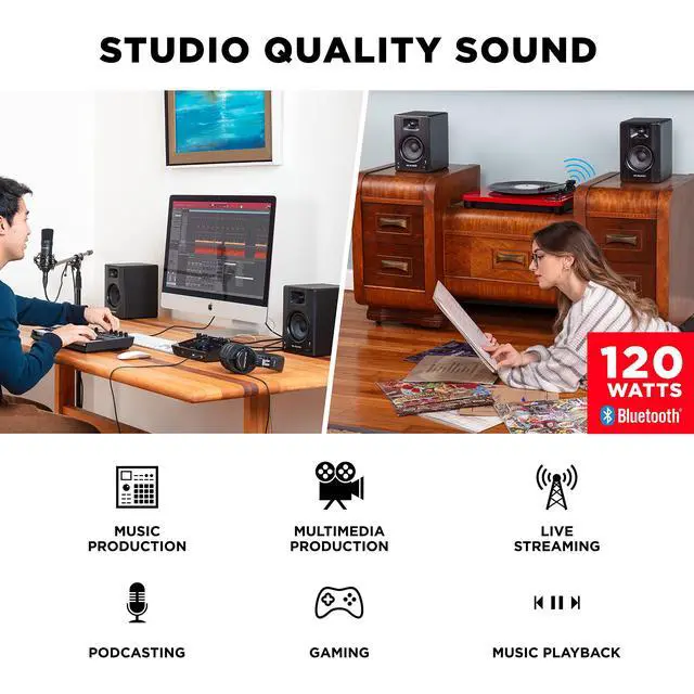 Alt view image 3 of 7 - BX4BT Pair 4.5" Wireless Bluetooth Studio Monitors and PC Speakers for Recording and Multimedia with Music Production Software