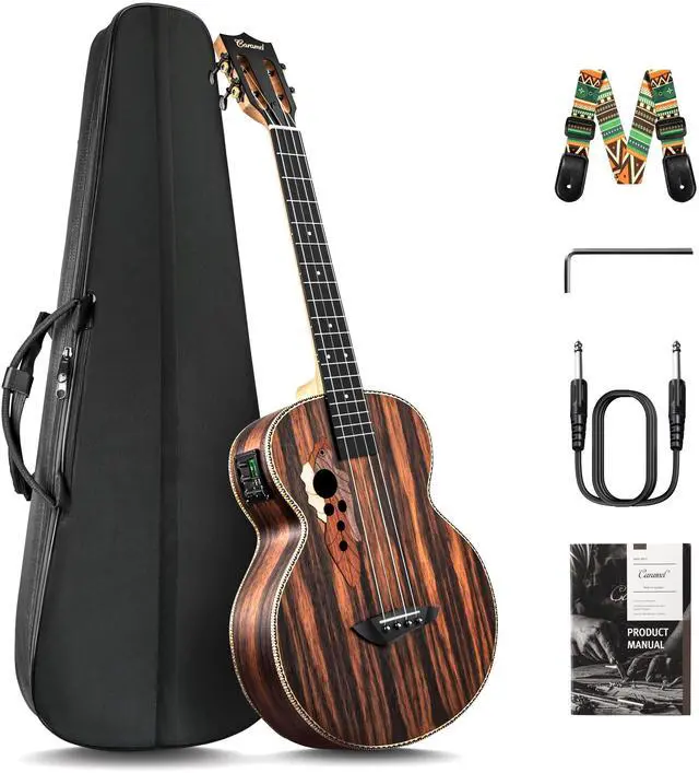 Main image of CB904 30inch Ebony Wood Baritone Electric Ukulele | Beginner Guitar Starter Pack Bundle Gig bag, Strap, Strings Set