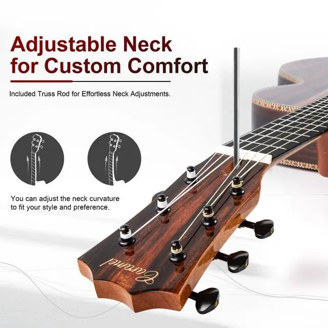 Alt view image 6 of 7 - GEG94 30inch Ebony Wood High Gloss Electric Guitalele | Small Guitar Kit Beginner Guitarlele Starter Bundle Strings, Padded Gig Bag, Strap Set