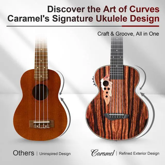 Alt view image 4 of 7 - GEG94 30inch Ebony Wood High Gloss Electric Guitalele | Small Guitar Kit Beginner Guitarlele Starter Bundle Strings, Padded Gig Bag, Strap Set