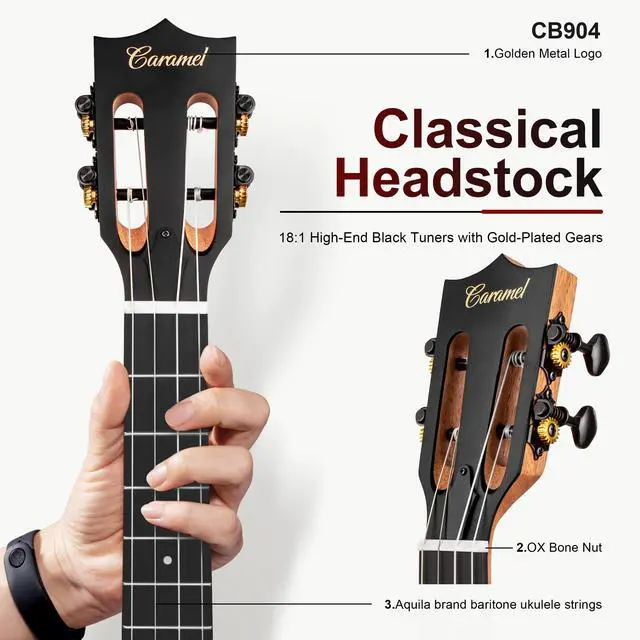Alt view image 3 of 7 - CB904 30inch Ebony Wood Baritone Electric Ukulele | Beginner Guitar Starter Pack Bundle Gig bag, Strap, Strings Set