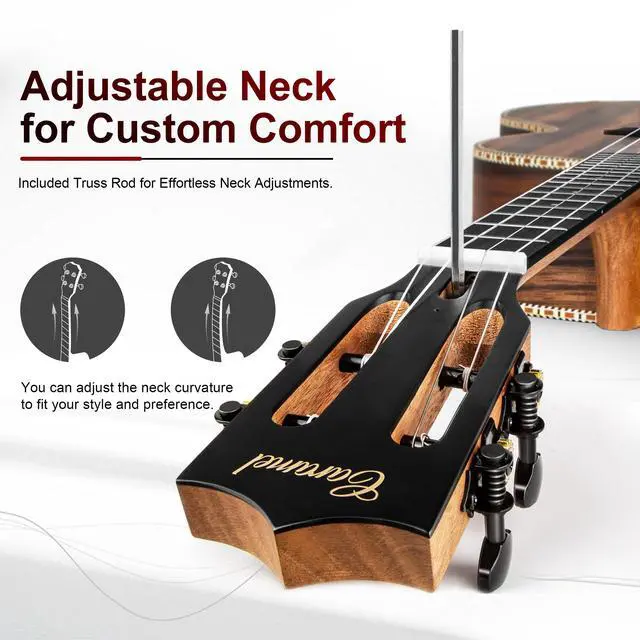 Alt view image 5 of 7 - CB904 30inch Ebony Wood Baritone Electric Ukulele | Beginner Guitar Starter Pack Bundle Gig bag, Strap, Strings Set