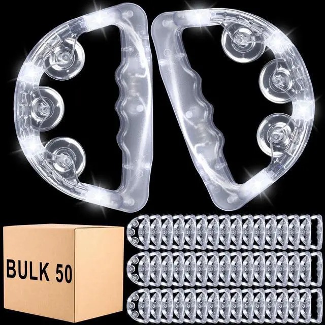 Main image of 50 Pack LED Light up Tambourines with Flashing Lights Tambourine for Adults, Glow in The Dark Half Moon Handheld Percussion Musical Instrument for Weddings Dance Floor Props(White Lights)