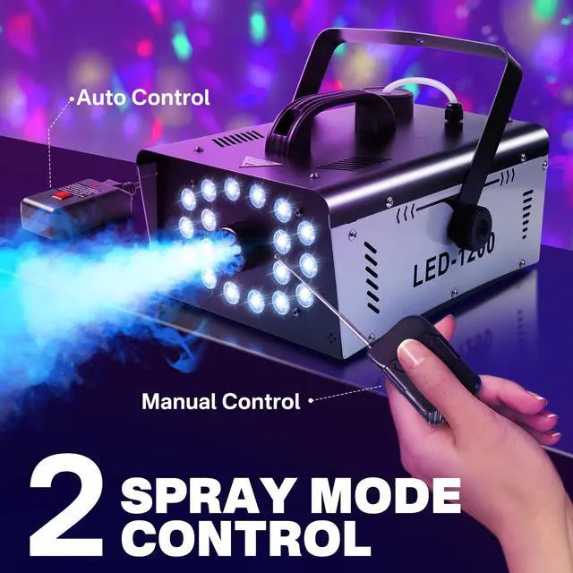 Alt view image 3 of 7 - 1200W Fog Machine Outdoor Indoor, 18 Lights Halloween Smoke Machine Fog | 6000CFM, 13 Colors & Remote Controls for Party Stage Effect