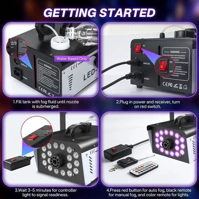 Alt view image 7 of 7 - 1200W Fog Machine Outdoor Indoor, 18 Lights Halloween Smoke Machine Fog | 6000CFM, 13 Colors & Remote Controls for Party Stage Effect