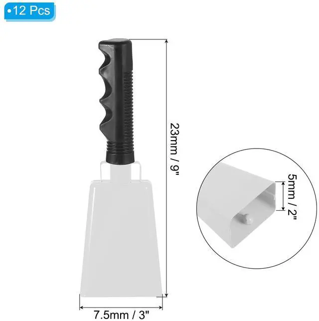 Alt view image 2 of 7 - 9inch Cow Bells for Football Games, 12pcs Cowbells for Sporting Events Bulk Loud Noise Makers Metal Cow Bell with Handle for Cheering Competition Marathon Wedding DIY Paint, White