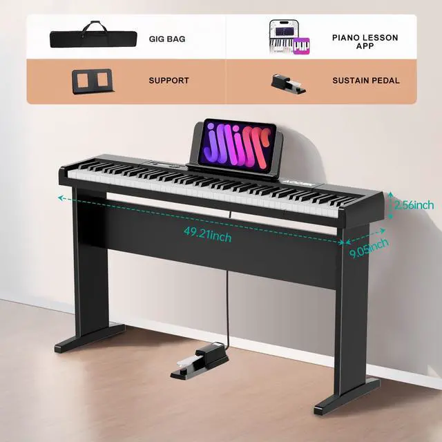 Alt view image 2 of 5 - 88 Key keyboard piano, Portable Digital Piano for Beginners,128 Tone,128 Rhythm, 20 Demo Song, with Sustain Pedal, Carrying Case, Complimentary Online Piano Lessons