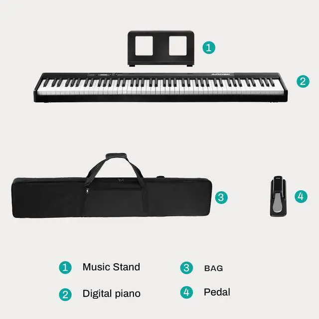 Alt view image 4 of 5 - 88 Key keyboard piano, Portable Digital Piano for Beginners,128 Tone,128 Rhythm, 20 Demo Song, with Sustain Pedal, Carrying Case, Complimentary Online Piano Lessons