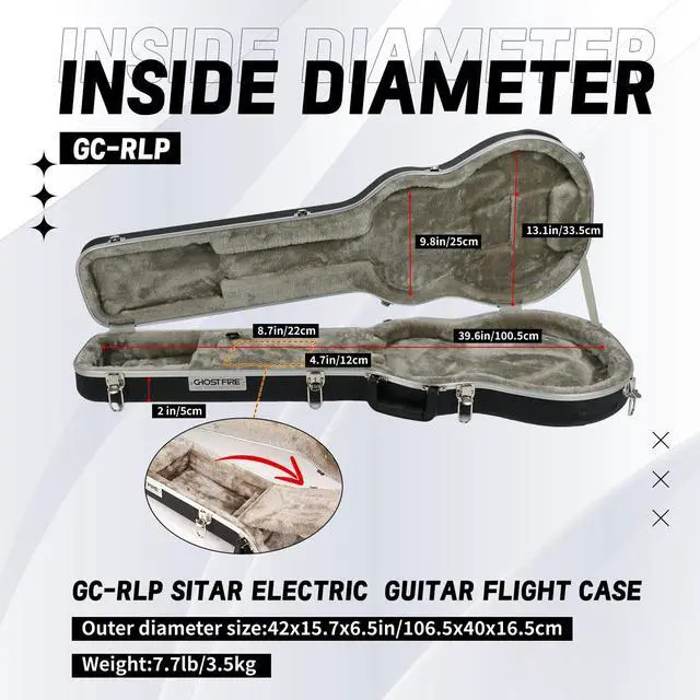 Alt view image 2 of 7 - Electric Guitar ABS Hard Case for Les Paul Guitars, GC-RLP Black | Portable Hard-Shell Case With Lock, Super Thick Case Fit for Guitar, Soft Velvet Lining Suitable Inner Design