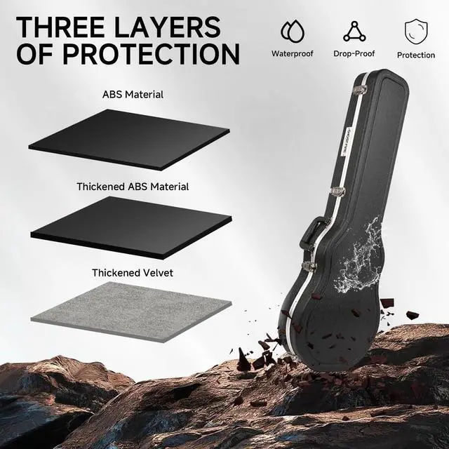 Alt view image 4 of 7 - Electric Guitar ABS Hard Case for Les Paul Guitars, GC-RLP Black | Portable Hard-Shell Case With Lock, Super Thick Case Fit for Guitar, Soft Velvet Lining Suitable Inner Design