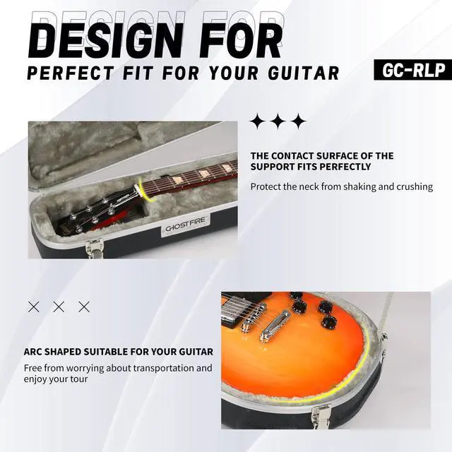 Alt view image 7 of 7 - Electric Guitar ABS Hard Case for Les Paul Guitars, GC-RLP Black | Portable Hard-Shell Case With Lock, Super Thick Case Fit for Guitar, Soft Velvet Lining Suitable Inner Design