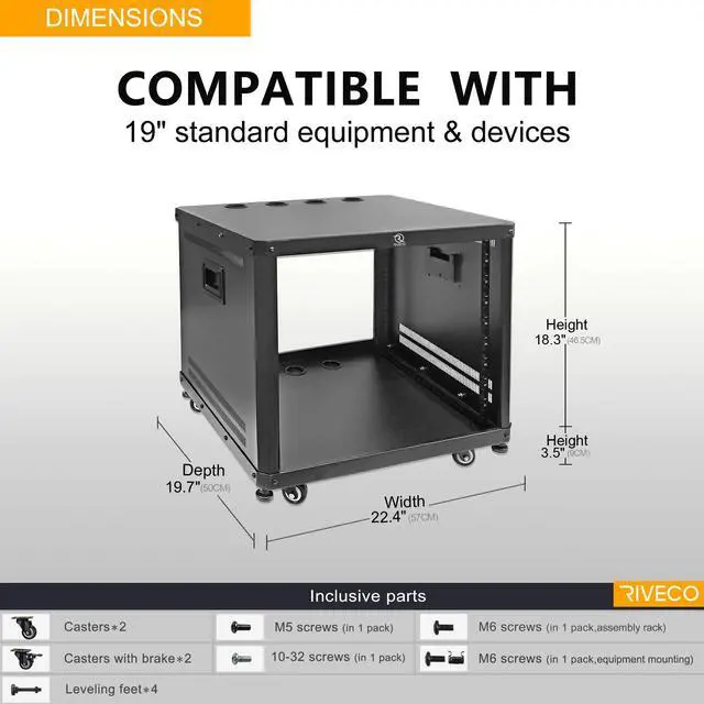 Alt view image 2 of 6 - 9U Network & Audio Rack with Feet & Wheels, Obtuse Angel Server Rack Cabinet, Rolling Studio Rack Case with Adjustable Depth Rails for 19" Stereo Recording & IT Equipment Mounting 1PCS