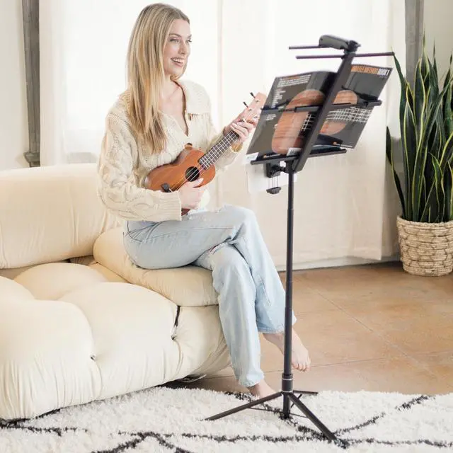 Alt view image 3 of 7 - 66" Portable Music Stand Kit for Music Sheet, Travel Music Stand Full Set Includes Carry Bag, Light, Phone Mount