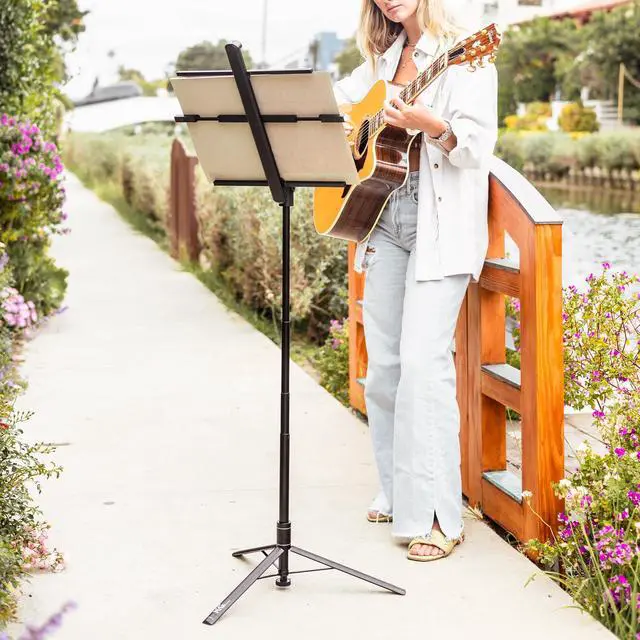 Alt view image 2 of 7 - 66" Portable Music Stand Kit for Music Sheet, Travel Music Stand Full Set Includes Carry Bag, Light, Phone Mount