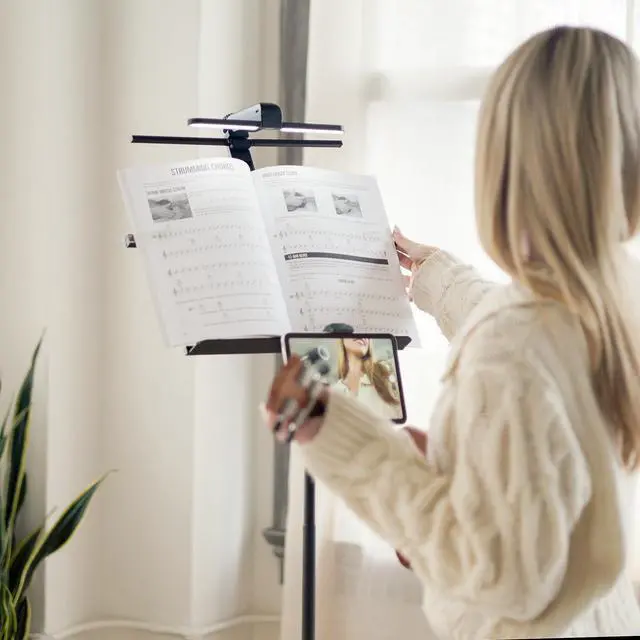 Alt view image 5 of 7 - 66" Portable Music Stand Kit for Music Sheet, Travel Music Stand Full Set Includes Carry Bag, Light, Phone Mount