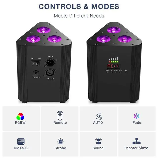 Alt view image 6 of 7 - Battery Powered Stage Par Lights, 4IN1 RGBW Full Color LED | Rechargeable Uplights, 6H All-Color Runtime, Remote & DMX Control, for DJ Event Live Show Wedding Party Church