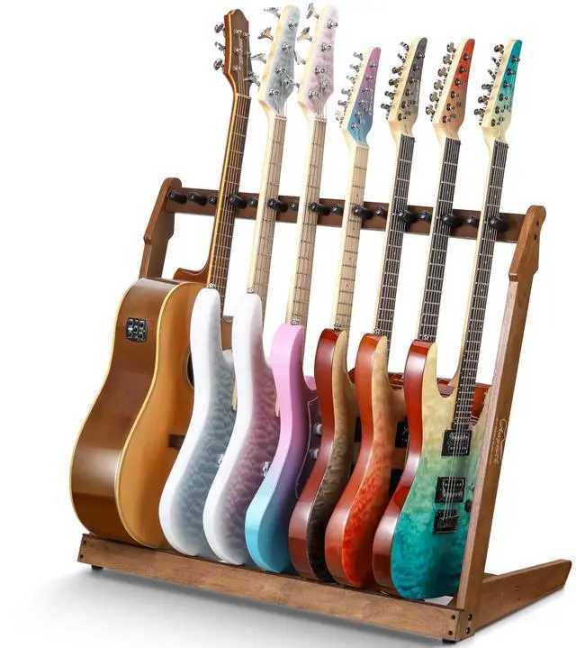 Main image of Guitar Stand for Multiple Guitars,Multi Wood Guitar Rack for 5 Acoustic Guitar, 8 Electric or Bass,18mm-thick wooden plank
