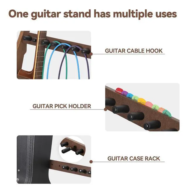 Alt view image 3 of 7 - Multiple Wood Guitar Stand, 4-6 Guitar Rack, 18mm Thick Wood | Holds 4 acoustic or 6 electric/bass guitars, Protective soft foam padding, Scratch-free neck support, Anti-tip weighted base