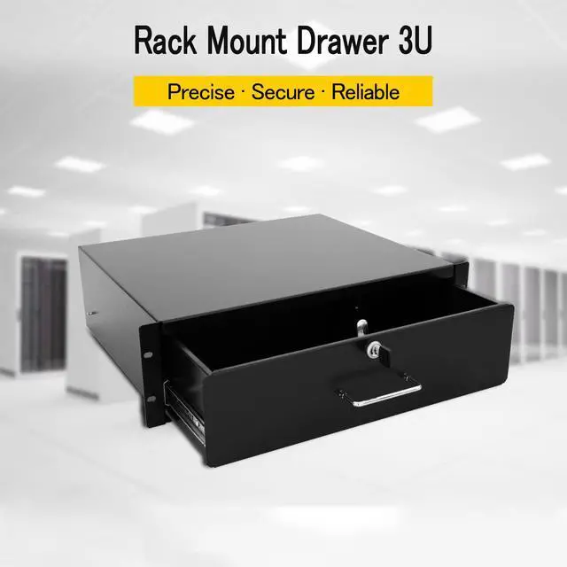 Alt view image 2 of 6 - 3U Rack Drawer Server Cabinet Case 19 Inch Rack Mount DJ Locking Rack Network Rack Deep Drawer with Key, with Rear Pass-Through Holes for Routing Cables(3U)