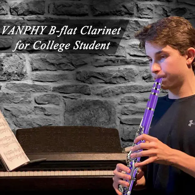 Alt view image 7 of 7 - Bb Clarinet For Beginners Students B Flat Clarinet 17 Keys Clarinet with Case Stand Strap 2 Barrels 8 Mouthpiece Cushion White Gloves(Purple)