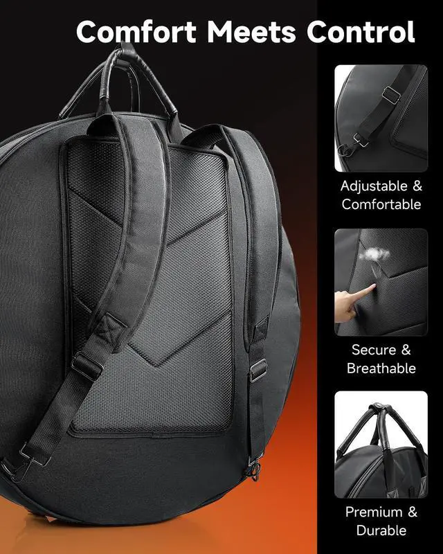 Alt view image 3 of 7 - Cymbal Bag with Drumstick Bag, Cymbal Backpack with Handle and Hideable Dual Shoulder Straps, Holds 6 Cymbals and 6 Drum Sticks, Fits Ride up to 24 Inch