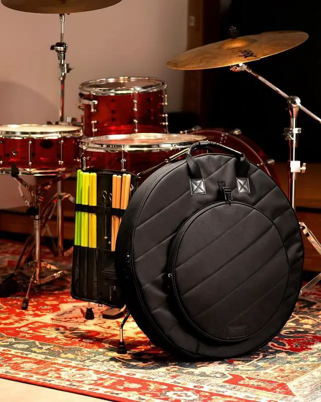 Alt view image 7 of 7 - Cymbal Bag with Drumstick Bag, Cymbal Backpack with Handle and Hideable Dual Shoulder Straps, Holds 6 Cymbals and 6 Drum Sticks, Fits Ride up to 24 Inch