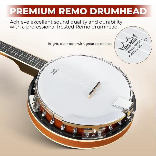 Alt view image 4 of 7 - NYLON Banjo 5 String Kit, 38 Inch Full Size Banjo with Nylon Strings with Gig Bag, Premium Accessories Outfit, Starter Kit for Beginners Adults Teens, Brown