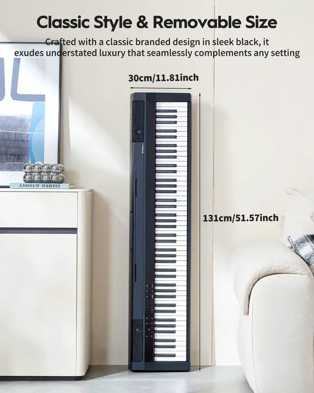 Alt view image 6 of 7 - Digital Piano 88 Key Full Size Weighted Keyboard, Hammer-Action Portable Electric Piano For Beginner Adults, Bundle With Sustain Pedal, Piano Stickers, Music Rest, Black, SDP-P7