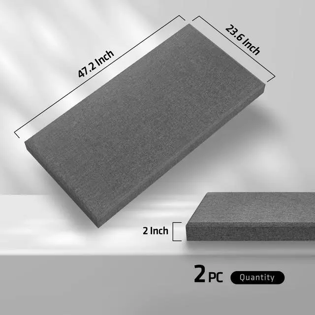 Alt view image 3 of 6 - 2 Thick Acoustic Panels with Hanging Hardware, 2 PCS 47.2 x 23.6 Fiberglass Sound Absorbing Panels for Home Theater Church Office Wall,Heather Grey