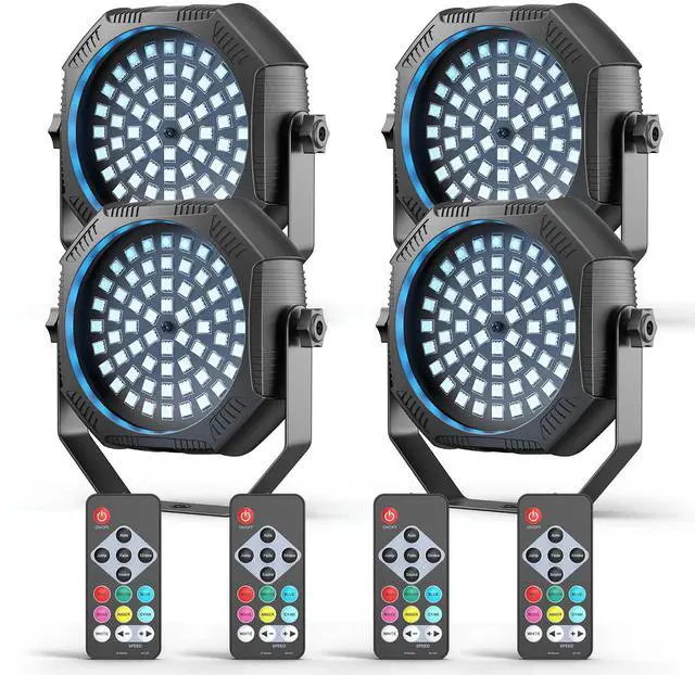 Main image of Rechargeable Strobe Light, 60 LED RGB Mini Stage Light, 30W Battery Powered Strobe with Remote & Sound- Activated Control Mode, LED Par Can for Party Home Band Bars, 4 Pack