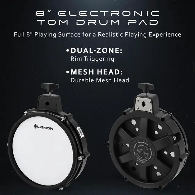 Alt view image 2 of 7 - T550 Electronic Drum Pad - 8 Inch Tom Dual Zone Mesh Head, Compatible with Roland, Alesis Nitro Max, Yamaha DTX, Simmons, Donner, Electric Drum Kit Set Expansion Pad for Electronic Kits