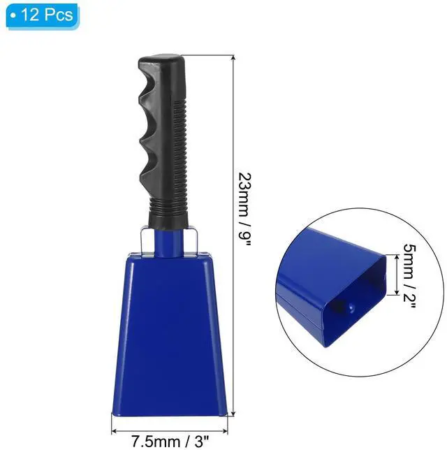 Alt view image 2 of 7 - 9inch Cow Bells for Football Games, 12pcs Cowbells for Sporting Events Bulk Loud Noise Makers Metal Cow Bell with Handle for Cheering Competition Marathon Wedding DIY Paint, Blue