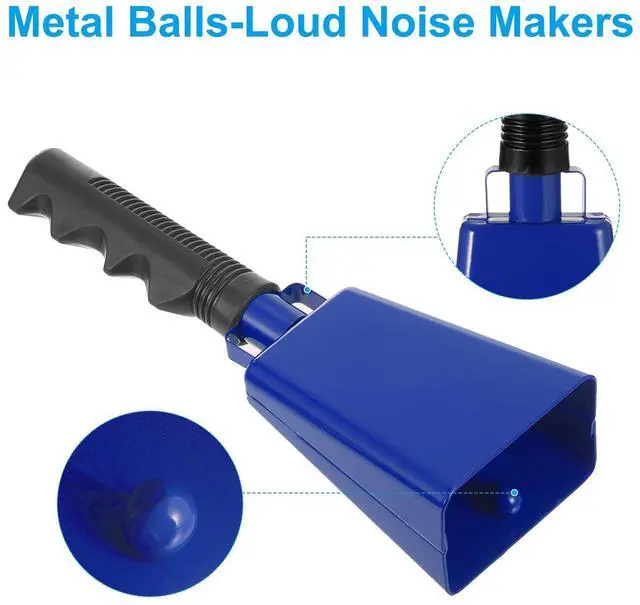 Alt view image 3 of 7 - 9inch Cow Bells for Football Games, 12pcs Cowbells for Sporting Events Bulk Loud Noise Makers Metal Cow Bell with Handle for Cheering Competition Marathon Wedding DIY Paint, Blue