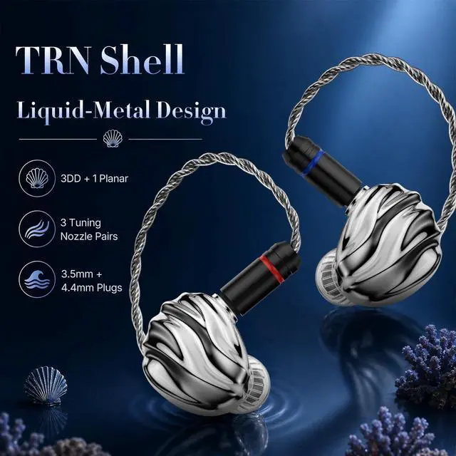 Alt view image 2 of 7 - TRN Shell 3DD+1 Planar Hybrid in Ear Monitor, HiFi IEM Earbuds | 3 Tuning Nozzle Pairs, Silver-Plated IEM Cable, 3.5mm and 4.4mm Plugs, Balanced Sound, for Musicians and Audiophiles