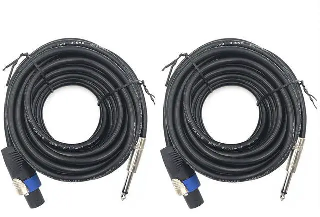 Main image of 2 Pack 100ft Speakon to 1/4 Inch Male Speaker Cable, 100 feet 6.35mm Stereo Audio Connection Cord, 12 Gauge AWG Wires