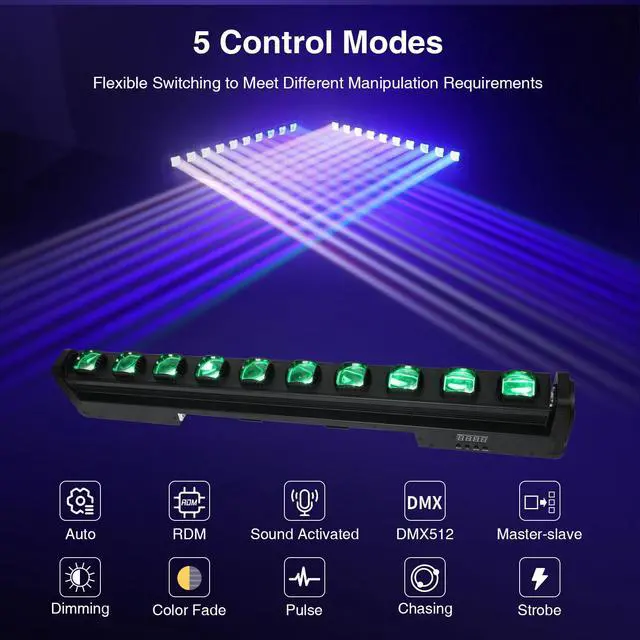 Alt view image 5 of 7 - 10x15W RGBW Moving Beam LED Light Bar,4 in 1 DJ Light Bar-1 Pack | 10*15W RGBW LEDs, Auto/Sound/DMX512/Master-Slave/RDM Strobe Light, L1015 Spider Stage Light For Parties, Theater, Disco,Event