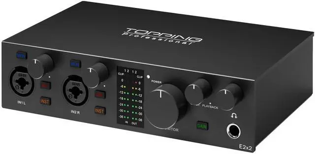 Main image of E2X2 USB Audio Interface - High-Performance Mixer & Recording Interface for PC, Mac, iPhone & Android - Ultra-Linear Preamp, 48V Phantom Power, Low Noise, Real-Time Monitoring (Black)