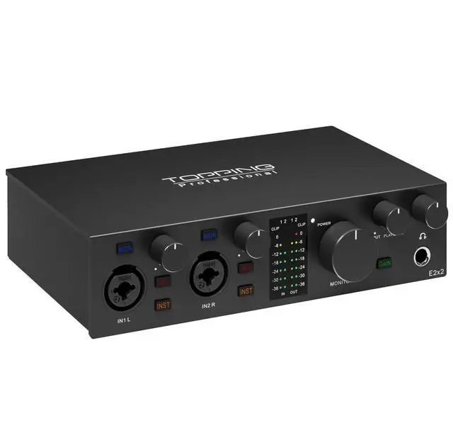 Alt view image 2 of 7 - E2X2 USB Audio Interface - High-Performance Mixer & Recording Interface for PC, Mac, iPhone & Android - Ultra-Linear Preamp, 48V Phantom Power, Low Noise, Real-Time Monitoring (Black)