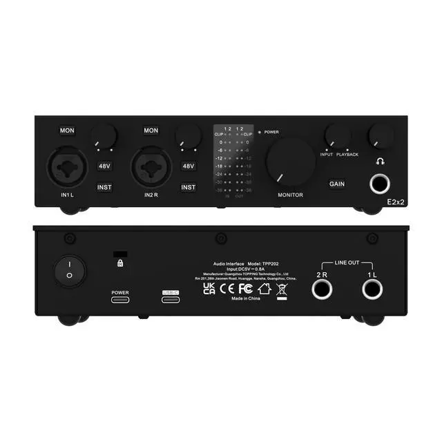 Alt view image 3 of 7 - E2X2 USB Audio Interface - High-Performance Mixer & Recording Interface for PC, Mac, iPhone & Android - Ultra-Linear Preamp, 48V Phantom Power, Low Noise, Real-Time Monitoring (Black)