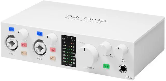 Main image of E2X2 USB Audio Interface - High-Performance Mixer & Recording Interface for PC, Mac, iPhone & Android - Ultra-Linear Preamp, 48V Phantom Power, Low Noise, Real-Time Monitoring (White)