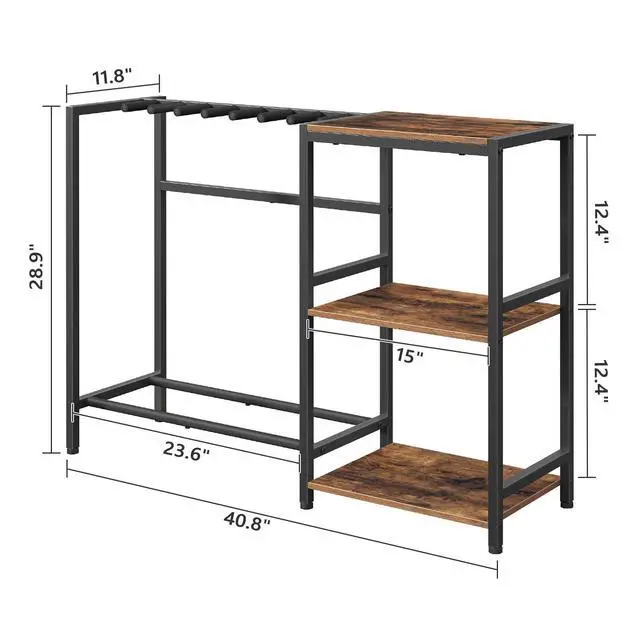 Alt view image 4 of 7 - Guitar Stand, Guitar Holder for 6 String Instruments, Suitable for Acoustic Guitar, Bass, Guitar Rack with Side Shelves for Record Player, with Non-Slip Rubber Pads, Rustic Brown GSHR9701V1